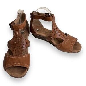 Earth Origins Hermia Tan Leather Wedge Gladiator Adjustable Ankle Strap Women 10